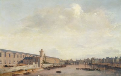 Die Grande Galerie des Louvre, Blick auf Paris von der Barbier-Brücke, ca. 1640 von Abraham de Verwer